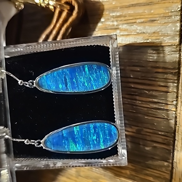 New Blue Opal sterling Earrings - Picture 1 of 5